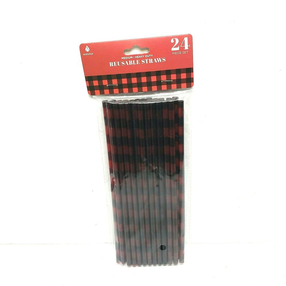 Manna Heavy Duty 24ct Reusable Straws Red Black